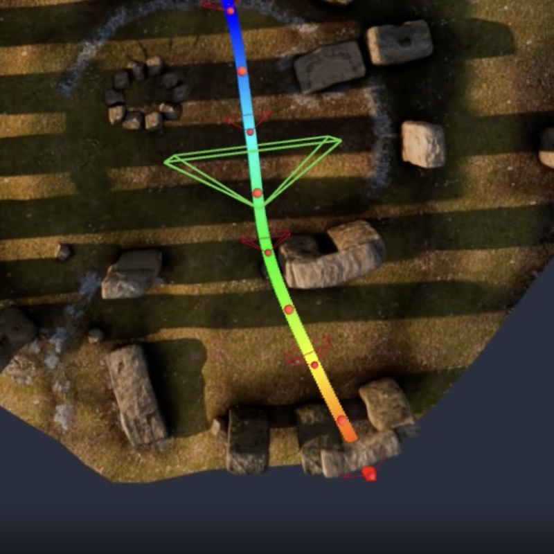 example picture from motion planning work showing a path through the stonehenge example